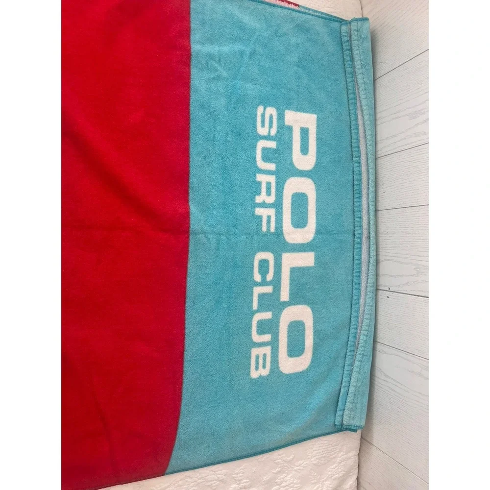 Polo Ralph Lauren Surf Club 100% Cotton Beach Towel Giant P Aqua Red Spellout